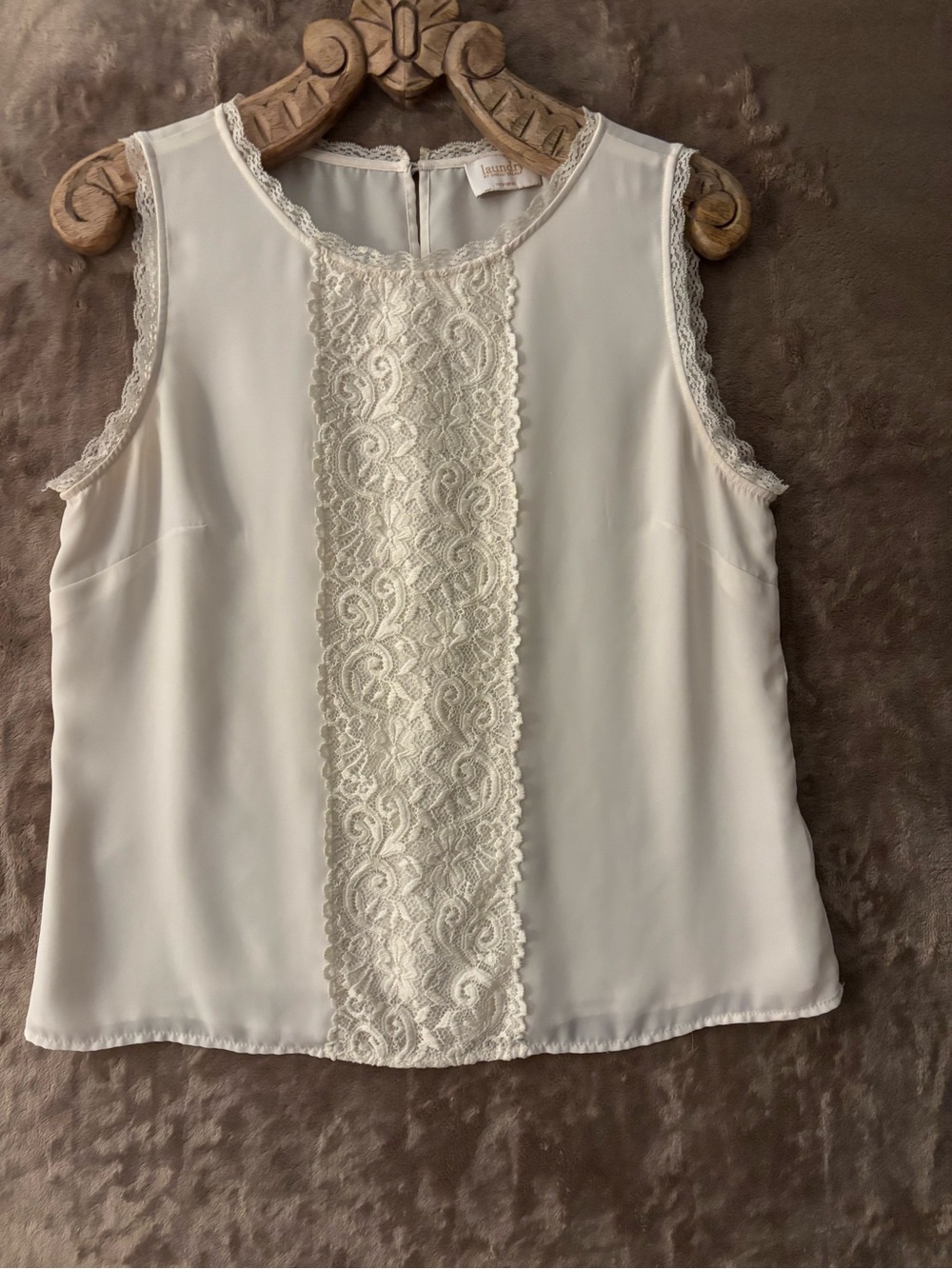 Laundry By Shelli Segal Ivory Lace-Trim Sleeveless Camisole Women’s Size L